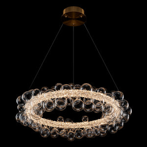 1-Leuchtgoldene moderne runde Kugel-Kristall-LED-Pendelleuchte, dimmbar, mit Glasblasen