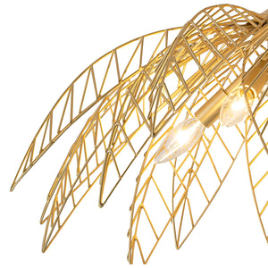 26 Zoll 4-flammige moderne luxuriöse goldfarbene halbeinbaubare Deckenleuchte mit Metallblätterschirm
