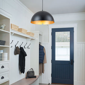 Suspension cloche industrielle 1 lumière en métal noir/blanc de 38 cm avec abat-jour en fer pour salles à manger, cuisines