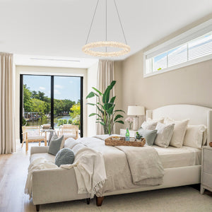 1-flammige moderne goldene Metallring-Kristall-LED-Pendelleuchte, dimmbarer Kronleuchter für Esszimmer