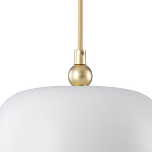 1-flammige Pendelleuchte aus goldfarbenem Eisen in halbkuppelförmigem Design mit mattweißem Metallschirm und Aushöhlungen für das Wohnzimmer