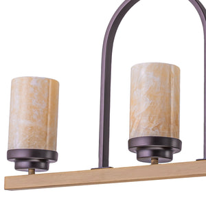 Suspension 3 lumières style industriel rustique Onyx de 25 po avec accents en similibois et cadre en fer en forme de U