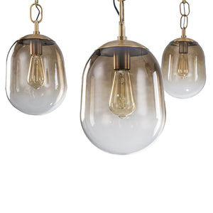 Lustre/Suspension 5/7 lumières à 2/3 niveaux en métal or antique avec abat-jour en verre ovale pour salon, îlot de cuisine
