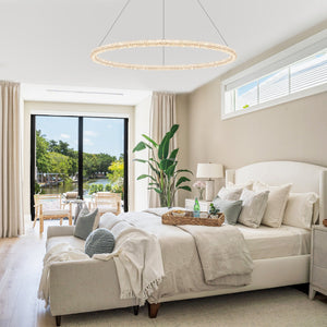 1-flammige moderne goldene Metallring-Kristall-LED-Pendelleuchte, dimmbarer Kronleuchter für Esszimmer