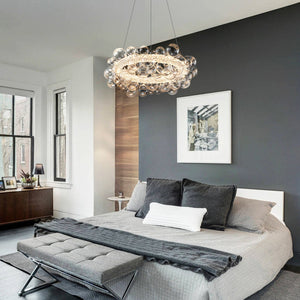 1-Leuchtgoldene moderne runde Kugel-Kristall-LED-Pendelleuchte, dimmbar, mit Glasblasen