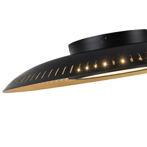 Plafonnier encastré à DEL à intensité variable noir industriel moderne à 1 lumière de 22,8 po avec abat-jour en dôme métallique