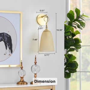 6 Zoll, 1-flammige, moderne Wandleuchte aus Messing mit glockenförmigem Glasschirm aus Milchglas für Schlafzimmer, Wohnzimmer, Flur