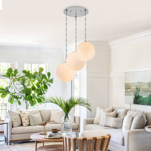 Suspension Globe Moderne Chromé avec Abat-jour en Verre Bulle Blanc pour Îlot de Cuisine, Salle à Manger