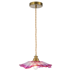 Pendentif suspendu moderne rose 1 lumière de 28 cm avec abat-jour en verre en forme de fleur pour chambre à coucher, îlot de cuisine