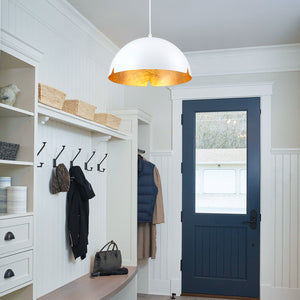 Suspension cloche industrielle 1 lumière en métal noir/blanc de 38 cm avec abat-jour en fer pour salles à manger, cuisines