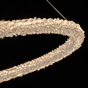 1-flammige moderne goldene Metallring-Kristall-LED-Pendelleuchte, dimmbarer Kronleuchter für Esszimmer