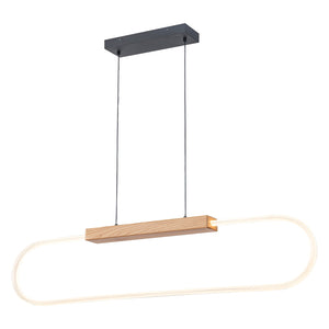 47.24 po. Suspension linéaire DEL intégrée moderne noire à 1 lumière avec accent en bois pour îlot de cuisine