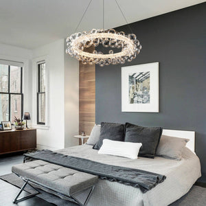 1-Leuchtgoldene moderne runde Kugel-Kristall-LED-Pendelleuchte, dimmbar, mit Glasblasen