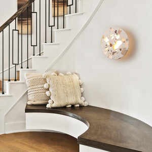 8.07 in. 1-flammige moderne runde dimmbare LED-Wandleuchte mit Mable Terrazzo-Schirm für Schlafzimmer, Foyer, Flur