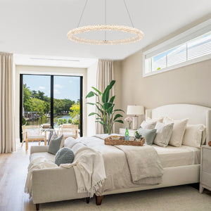 1-flammige moderne goldene Metallring-Kristall-LED-Pendelleuchte, dimmbarer Kronleuchter für Esszimmer