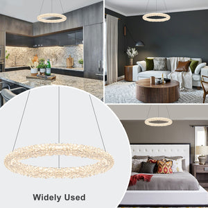 1-flammige moderne goldene Metallring-Kristall-LED-Pendelleuchte, dimmbarer Kronleuchter für Esszimmer