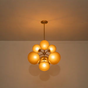 Lustre grappe Mid-Century Modern or à 4 ou 7 lumières avec abat-jour globes en verre couleur café