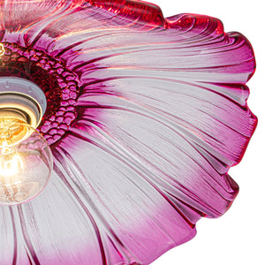 Pendentif suspendu moderne rose 1 lumière de 28 cm avec abat-jour en verre en forme de fleur pour chambre à coucher, îlot de cuisine