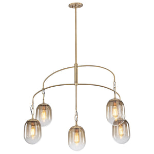 Lustre/Suspension 5/7 lumières à 2/3 niveaux en métal or antique avec abat-jour en verre ovale pour salon, îlot de cuisine