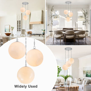 Suspension Globe Moderne Chromé avec Abat-jour en Verre Bulle Blanc pour Îlot de Cuisine, Salle à Manger
