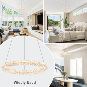 1-flammige moderne goldene Metallring-Kristall-LED-Pendelleuchte, dimmbarer Kronleuchter für Esszimmer