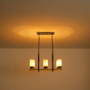 25 in. 6-Light Rustic Industrial Linear Coffee Brown Metal Pendant Light Chandelier with Marble Shades