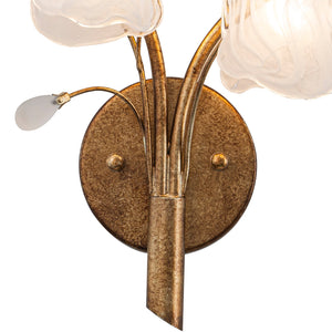 Applique murale 2 lumières or antique de 40,9 cm avec abat-jour en verre dépoli, luminaire mural pour chambre ou salon