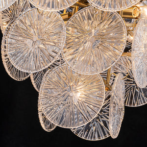 Lustre de salon moderne doré de 61 cm à 13 lumières avec abat-jour en verre transparent texturé en forme de pétales