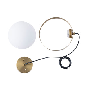 Suspension LED moderne Mid-Century en laiton avec anneau, 1 lumière, 8 W, globe en verre blanc, 25 cm (9,84 po)