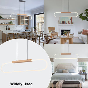 47.24 po. Suspension linéaire DEL intégrée moderne noire à 1 lumière avec accent en bois pour îlot de cuisine