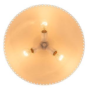 3-flammige Hängeleuchte aus goldfarbenem Eisen, halbgewölbte Form mit mattweißem Metallschirm und Aushöhlungsdesign für Wohnzimmer