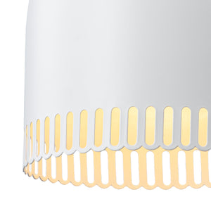 1-flammige Pendelleuchte aus goldfarbenem Eisen in halbkuppelförmigem Design mit mattweißem Metallschirm und Aushöhlungen für das Wohnzimmer