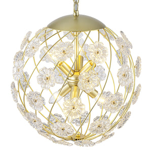 Lustre cage globe moderne en métal doré à 6 lumières avec abat-jour en verre en forme de fleur pour salon, salle à manger, chambre à coucher
