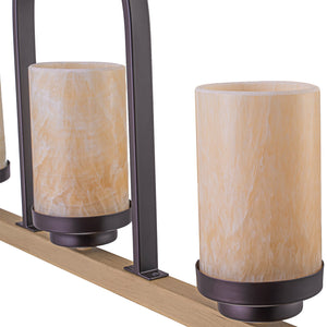 Suspension 3 lumières style industriel rustique Onyx de 25 po avec accents en similibois et cadre en fer en forme de U