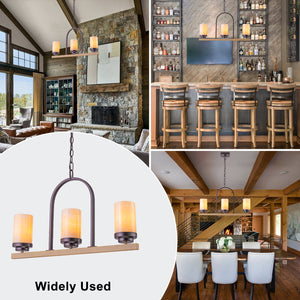 Suspension 3 lumières style industriel rustique Onyx de 25 po avec accents en similibois et cadre en fer en forme de U