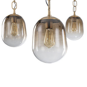 Lustre/Suspension 5/7 lumières à 2/3 niveaux en métal or antique avec abat-jour en verre ovale pour salon, îlot de cuisine