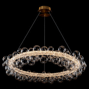 1-Leuchtgoldene moderne runde Kugel-Kristall-LED-Pendelleuchte, dimmbar, mit Glasblasen
