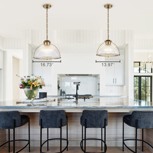 Suspension dôme en laiton pour îlot de cuisine ou salle à manger, 1 lumière, au design industriel avec abat-jour en verre transparent