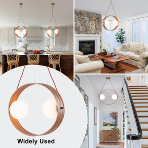 Suspension ovale moderne 2 lumières 20 po en noyer avec globes en verre blanc pour salle à manger, îlot de cuisine