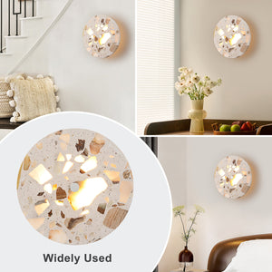 8.07 in. 1-flammige moderne runde dimmbare LED-Wandleuchte mit Mable Terrazzo-Schirm für Schlafzimmer, Foyer, Flur