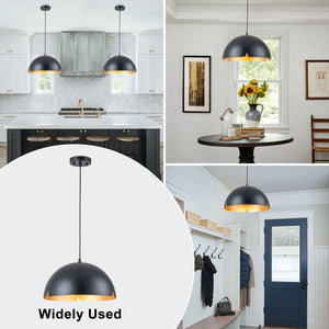 Suspension cloche industrielle 1 lumière en métal noir/blanc de 38 cm avec abat-jour en fer pour salles à manger, cuisines