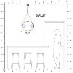 Suspension ovale moderne 2 lumières 20 po en noyer avec globes en verre blanc pour salle à manger, îlot de cuisine
