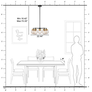 Lustre moderne en forme de branche noire à 5 lumières de 22,44 po avec abat-jour en verre craquelé transparent pour îlot de cuisine, salon