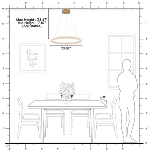 1-flammige moderne goldene Metallring-Kristall-LED-Pendelleuchte, dimmbarer Kronleuchter für Esszimmer