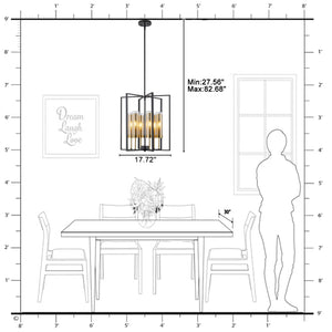 Lustre géométrique industriel noir en fer à 6 ampoules de 45 cm (17,72 po) avec abat-jour en verre transparent pour îlot de cuisine, foyers, couloir