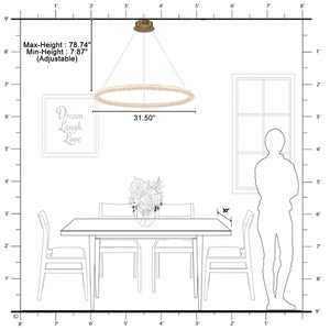 1-flammige moderne goldene Metallring-Kristall-LED-Pendelleuchte, dimmbarer Kronleuchter für Esszimmer