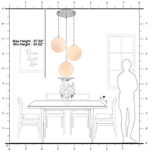 Suspension Globe Moderne Chromé avec Abat-jour en Verre Bulle Blanc pour Îlot de Cuisine, Salle à Manger