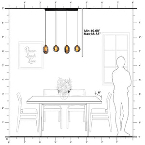 Suspension linéaire moderne noire à 4 lumières de 38,6 po avec abat-jour en verre à 2 niveaux pour îlot de cuisine