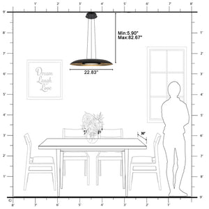Lustre suspendu à dôme moderne noir à intensité variable, 1 lumière, 24 W, avec abat-jour en métal, pour salle à manger, îlot de cuisine