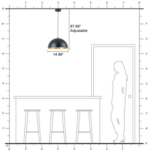 Suspension cloche industrielle 1 lumière en métal noir/blanc de 38 cm avec abat-jour en fer pour salles à manger, cuisines